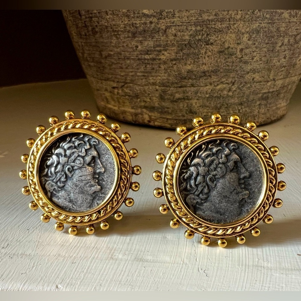Ciner Ancient Egyptian coin earrings 18k plated